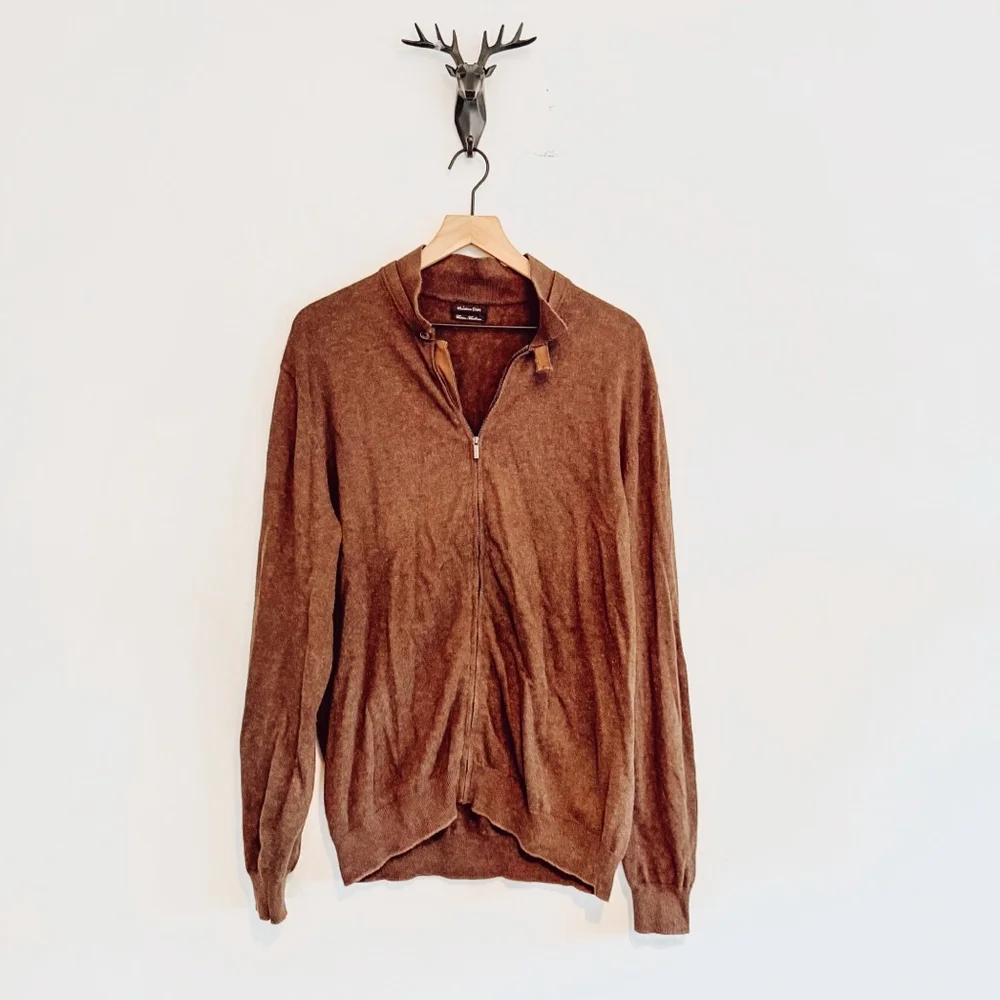 Massimo Dutti Men's Brown Cotton-Cashmere Zip Cardigan Size XXL - Picture 1 of 7